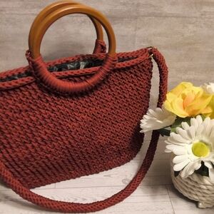 Elegant Crochet Red Woven Handbag